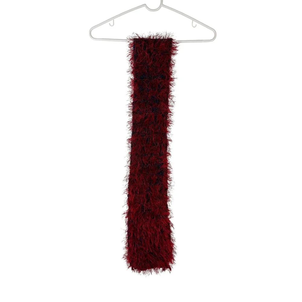 Red Eyelash Knit‎ Fuzzy Shaggy Long Scarf Winter Wrap 66 Inch Purple Green Base